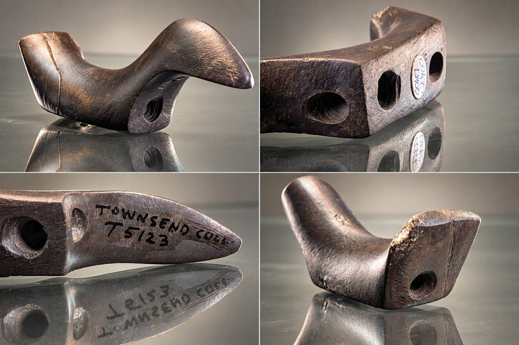 Four-view collage of the Clermont County Ohio birdstone with Townsend marking and underside details