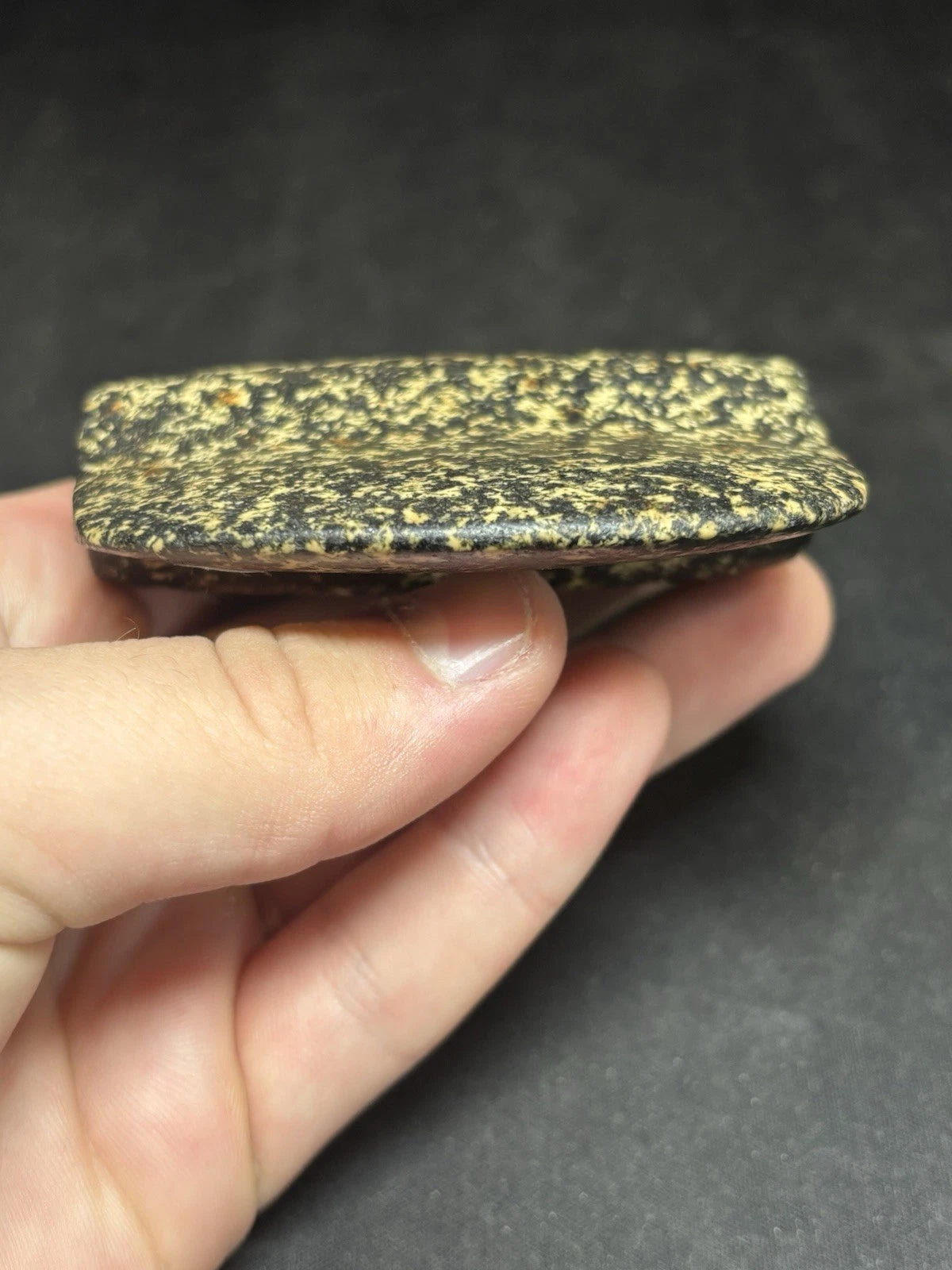 Speckled black and white bannerstone from Crawford County, Missouri — view 8