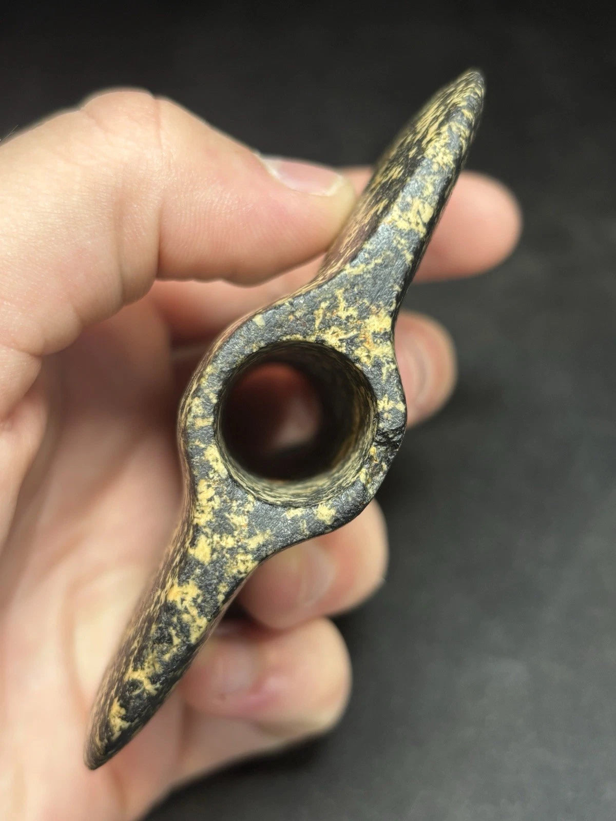 Speckled black and white bannerstone from Crawford County, Missouri — view 9