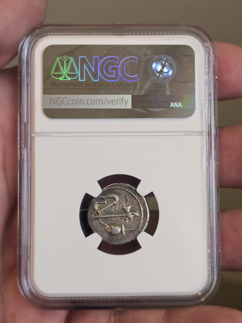 Julius Caesar AR Denarius — Elephant & Snake, NGC Ch VF — view 5
