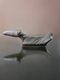 Illinois Popeye birdstone, full side profile showing banded slate and upturned tail